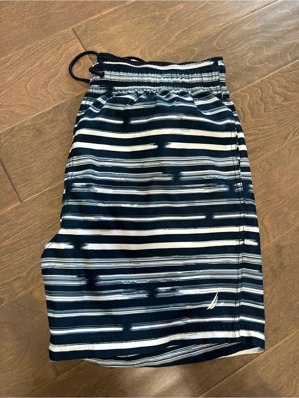 Nautica Striped Navy & White Swim Shorts with Mesh Lining